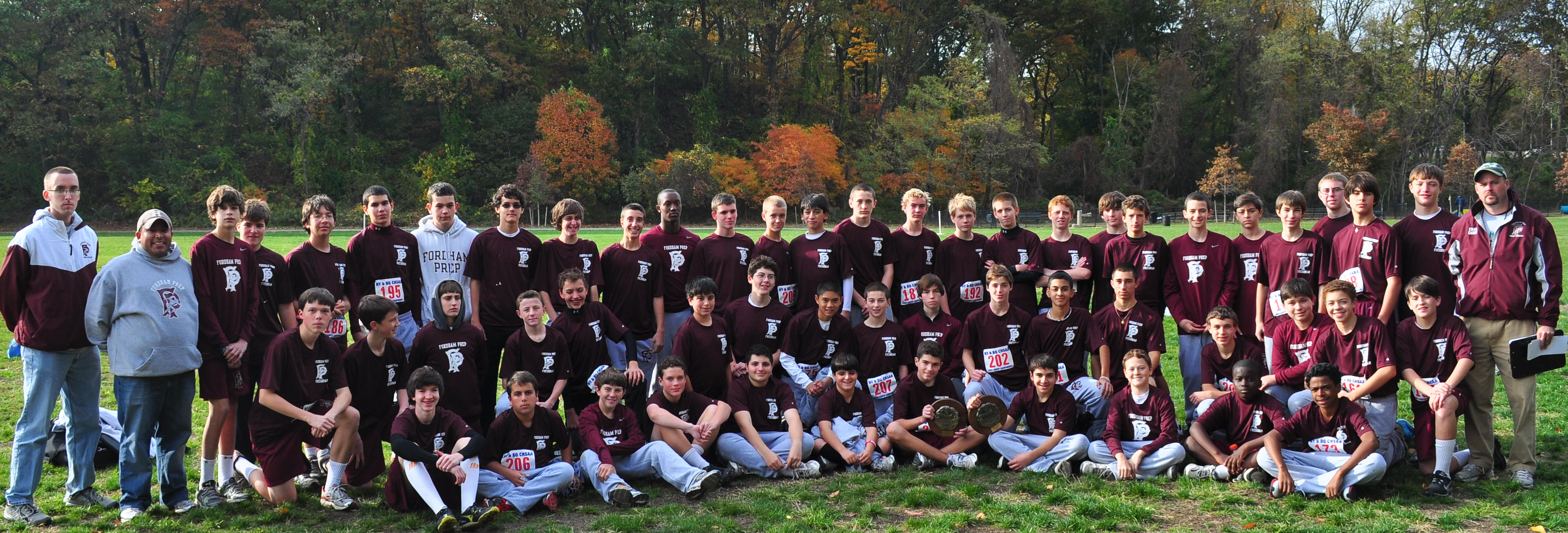 The 2010 NYCHSAA Freshman Cross Country Champions, decked out in their new maroon uniforms